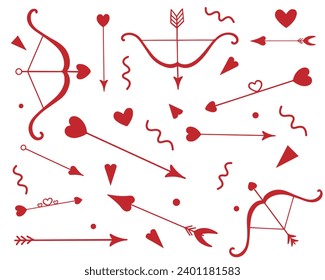 Cupid's red arrows. Set of Cupid's love arrows. Bow and arrow for Valentine's Day and St. Patrick's Day. svg
