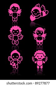 Cupids set, pink on black background