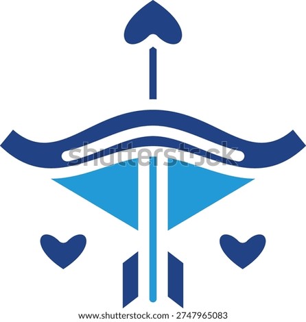 Cupid's signature bow and arrow icon complete with heart ornament details for a love mythology theme or Valentine's Day campaign