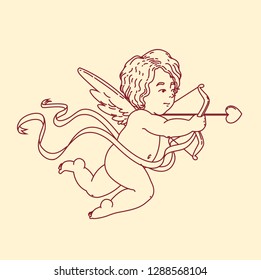 Cupids, the symbol of love, Valentine's Day, Cupid love silhouette ancient mythology fantasy, Valentines Day Card Wedding card vector illustration.