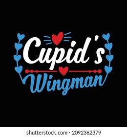 cupid's wingman, calligraphy heart shape, valentine day celebration graphic, cupid vintage apparel