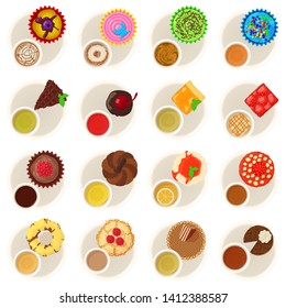 Cuppa icons set. Cartoon set of 16 cuppa vector icons for web isolated on white background