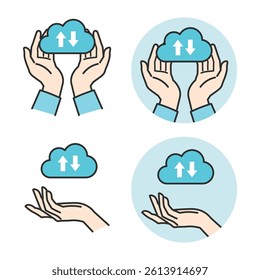 Cupped Hand Vector – Support and Care Icons. A simple cupped hand illustration symbolizing protection and care. Includes icons like hearts, coins, and houses. Great for logos, ads, and websites.