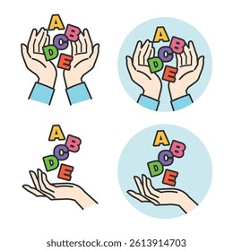 Cupped Hand Vector – Support and Care Icons. A simple cupped hand illustration symbolizing protection and care. Includes icons like hearts, coins, and houses. Great for logos, ads, and websites.