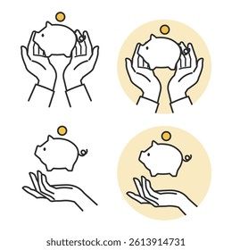 Cupped Hand Vector – Support and Care Icons. A simple cupped hand illustration symbolizing protection and care. Includes icons like hearts, coins, and houses. Great for logos, ads, and websites.