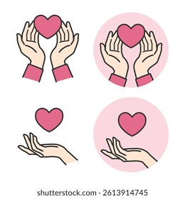 Cupped Hand Vector – Support and Care Icons. A simple cupped hand illustration symbolizing protection and care. Includes icons like hearts, coins, and houses. Great for logos, ads, and websites.