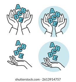 Cupped Hand Vector – Support and Care Icons. A simple cupped hand illustration symbolizing protection and care. Includes icons like hearts, coins, and houses. Great for logos, ads, and websites.