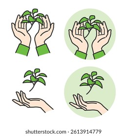 Cupped Hand Vector – Support and Care Icons. A simple cupped hand illustration symbolizing protection and care. Includes icons like hearts, coins, and houses. Great for logos, ads, and websites.