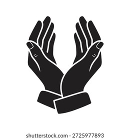 Icono de manos ahuecadas, símbolo de la caridad y la Asistencia, gesto de recibir o donar por conceptos de cuidado, protección y donación