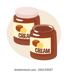 cupping-glass of chocolate nuts cream, cartoon flat style, isolated color vector art illustration icon.