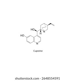 Estrutura esquelética cupreina. ilustração esquemática do composto alcaloide. Diagrama simples, fórmula química.