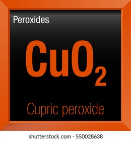 Cupric peroxide chemical formula inside a orange square frame with black background
