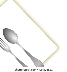 cupronickel fork and spoon on white cloth background, vector illustration