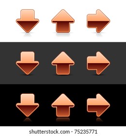 Cuprum arrow button web 2.0 icon with shadow and reflection on white, gray and black