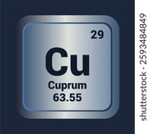Cuprum Cu Icon. Number Twenty Nine. Mass 63.55 detail. Vector Background.