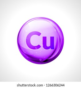 Cuprum isolated mineral copper icon. 3D droplet pill health chemical symbol.