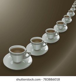 Cups arranged in a row on a brown gradient