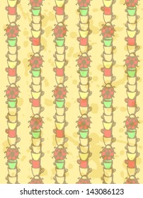 Cups and bugs seamless pattern, vector sketch
