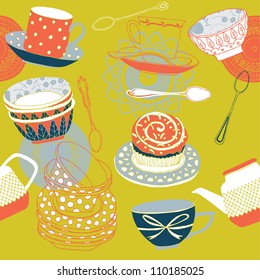 cups and cakes, seamless pattern