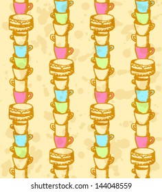 Cups and cakes vector seamless pattern