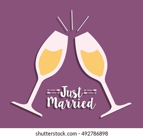 Cups of champagne icon. Save the date wedding and marriage theme. Colorful background. Vector illustration