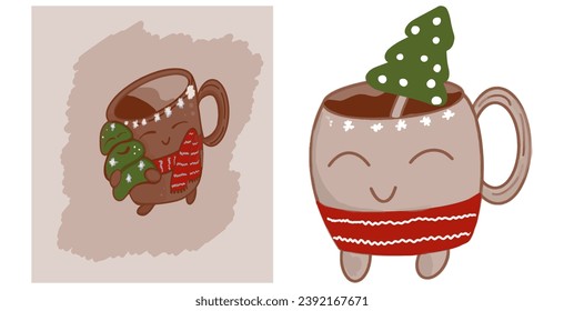 Cups Christmas .Characters cups.Vector illustrations.
