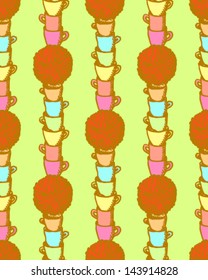 Cups and clew seamless pattern, vector sketch