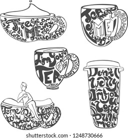 cups of coffe and tea with  letterin inside