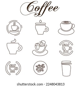 Cups of coffee and coffee beans