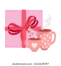 cups coffee with gift box isolated icon vector illustration design