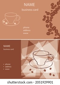 Cups And Coffee Grains - Vector Brown Visit Cards