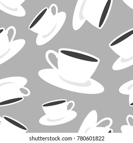 Cups of coffee, hand drawn overlapping background. Design wallpaper vector. Seamless pattern with set of cup. Decorative illustration, good for printing. Colorful backdrop