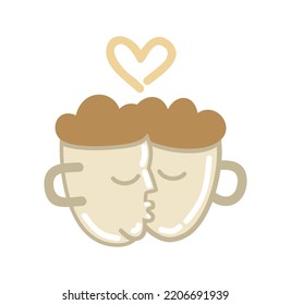 cups of coffee kiss from steam heart