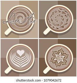 A cups of coffee with latte art.