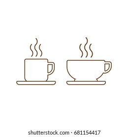 Cups of coffee linear icons.