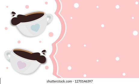 cups of coffee on lovely sweet background vector design