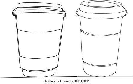 cups of coffee one continuous line drawing vector