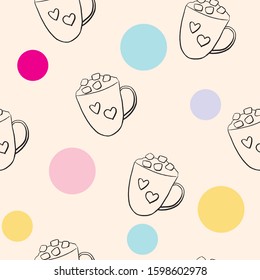 cups of coffee seamless pattern in doodle style in vector. cups of coffee pattern for fabric, textile, wrapping	