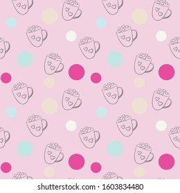 cups of coffee seamless pattern in doodle style in vector. cups of coffee pattern for fabric, textile, wrapping	