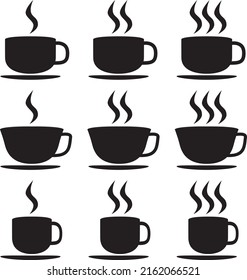 Cups of coffee silhouettes. Hot drinks. Vector icons set.