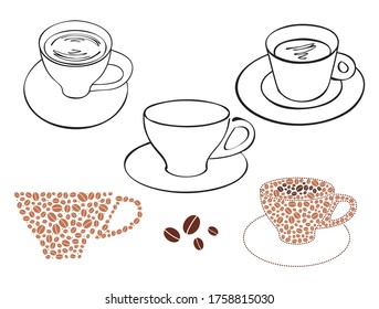cups with coffee and tea - vector set of silhouettes