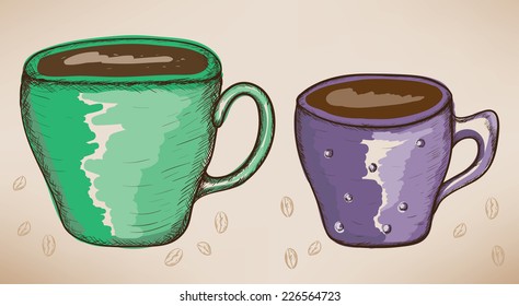 Cups of coffee. Vector sketch.