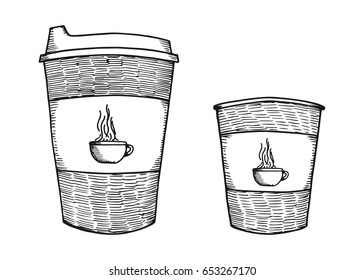 Cups for coffee. Vector vintage sketch