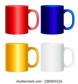 Cups collection on white. Colorful isolated icons for design projects.