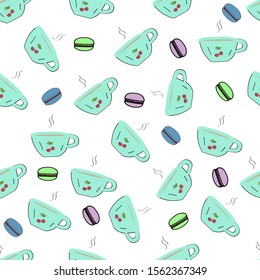 Cups and colored cakes seamless pattern.