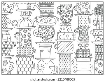 Cups coloring page vector illustration