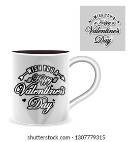 Cups cute valentines day vector illustration/ greetings card, Love, Valentines day, anniversary card, typography - Vector 