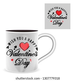 Cups cute valentines day vector illustration/ greetings card, Love, Valentines day, anniversary card, typography - Vector 