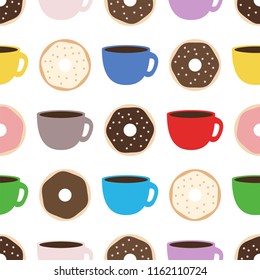 Cups and donuts. Seamless vector illustration in flat style