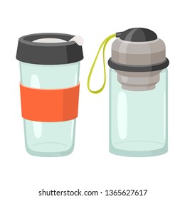 Cups and drink glasses vector icon set. Flat illustration